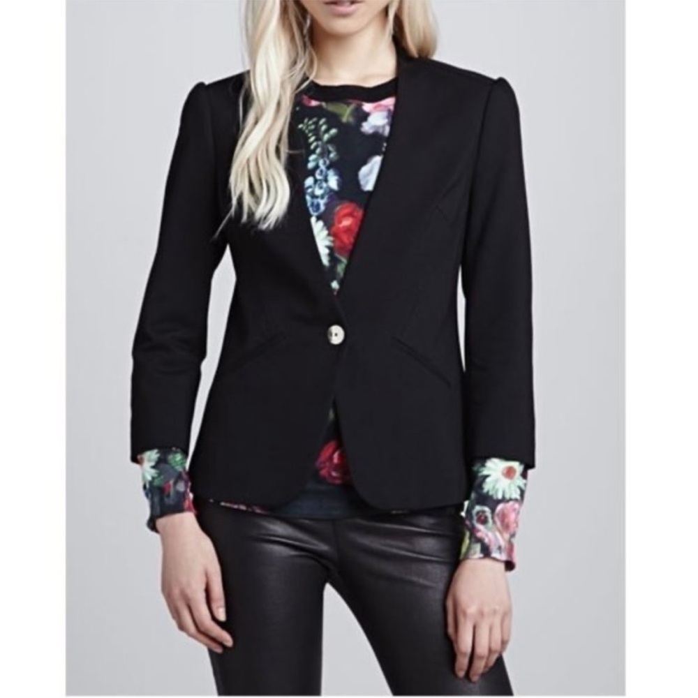 Ted Baker Adale Collarless Single-Button Black Blazer, Ted Size 1 (US4)